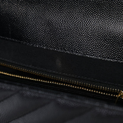 Saint Laurent Grain De Poudre Matelasse Chevron Large Monogram Satchel Black 13 of 13