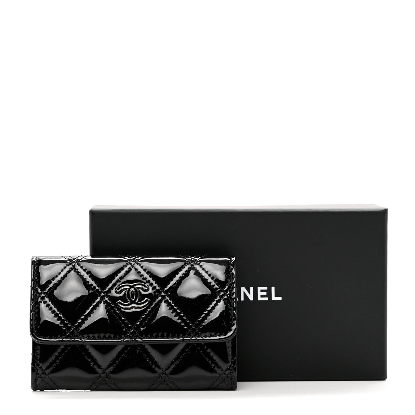 Patent Quilted Flap Card Holder Black