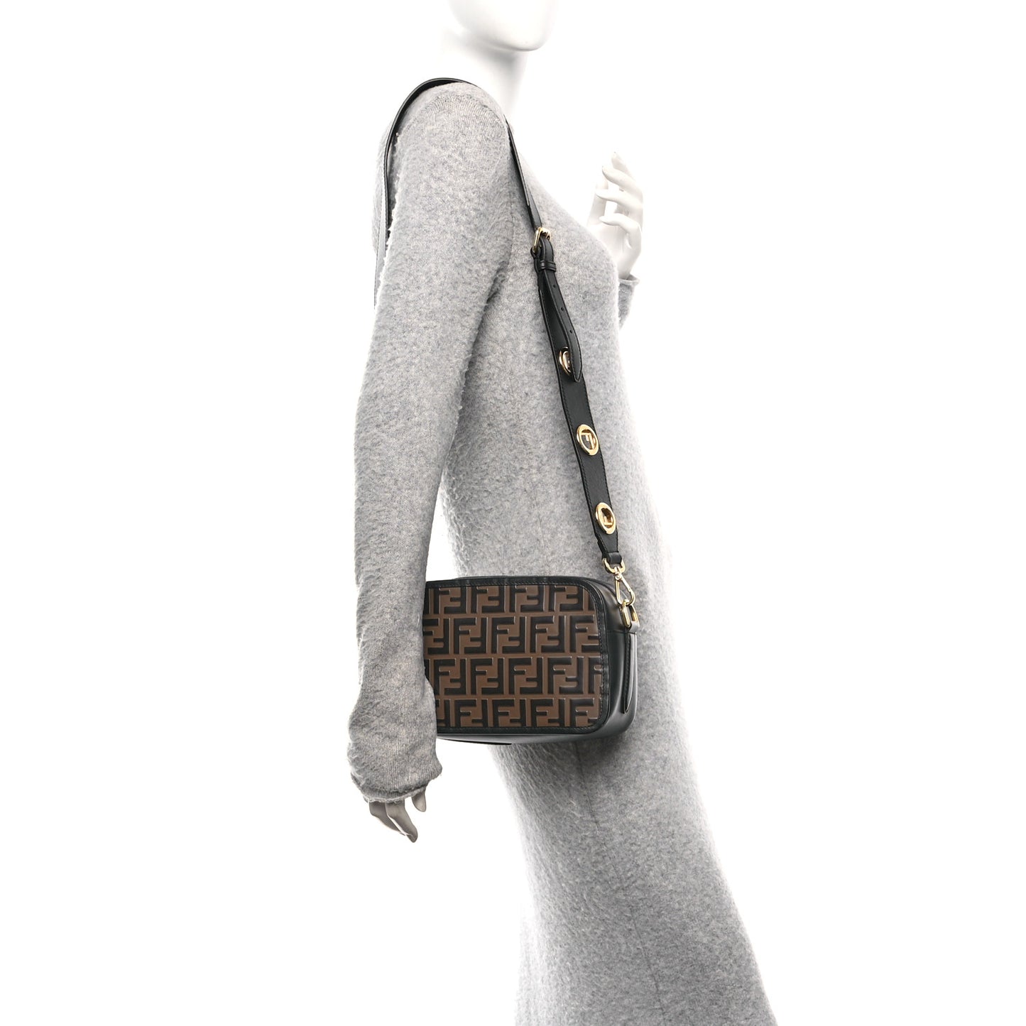 Vitello Century F is Fendi Bi-Color FF 1974 Embossed Camera Case Maya Black