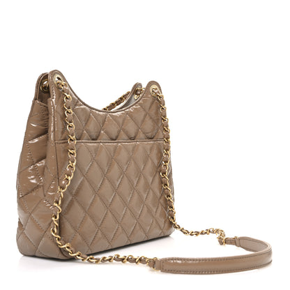 Chanel Shiny Crumpled Calfskin Quilted Wavy CC Hobo  Dark Beige 3 of 11