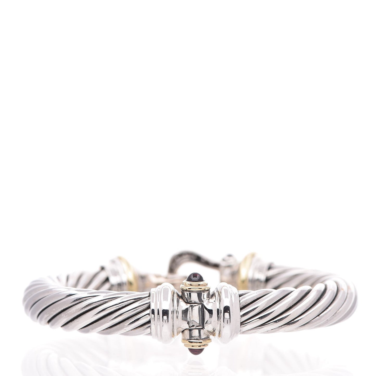 Sterling Silver 18K Yellow Gold Diamond Pink Tourmaline 10mm Cable Buckle Bracelet