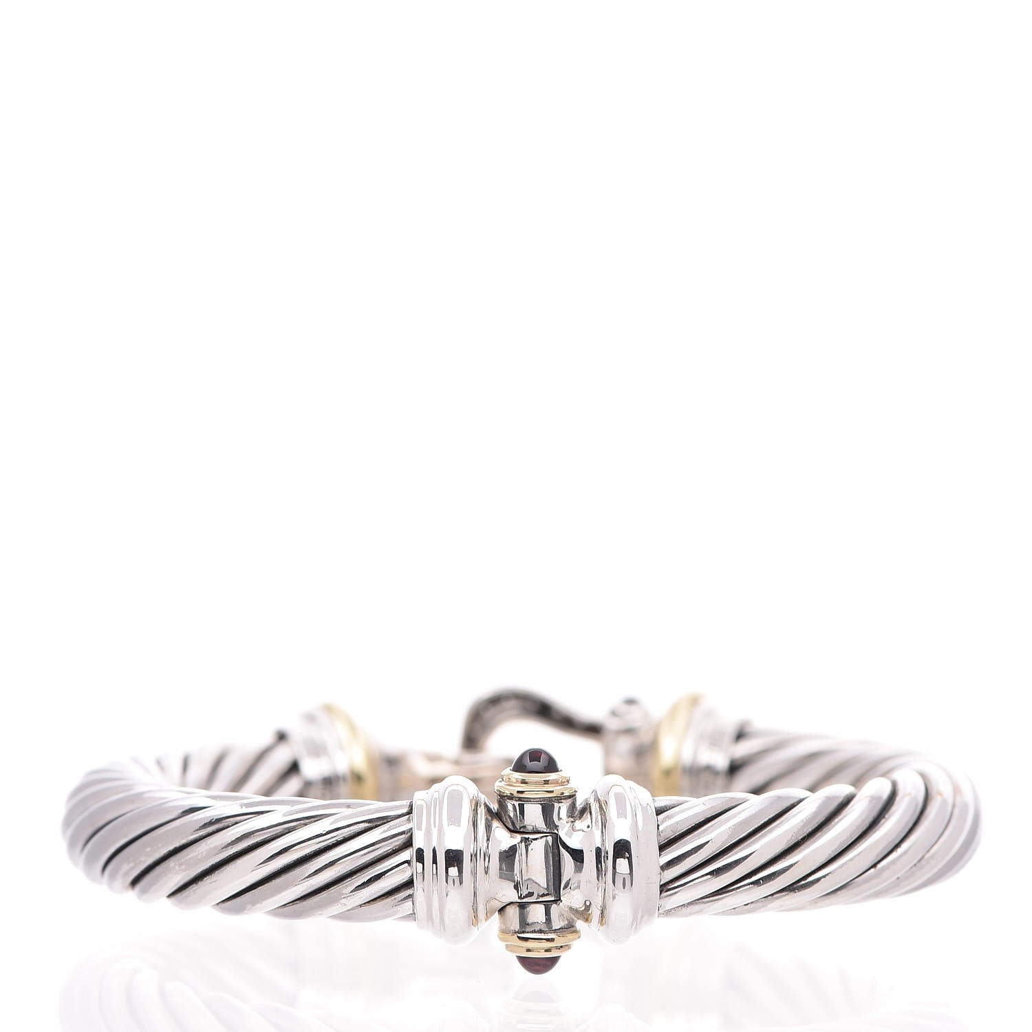David Yurman Sterling Silver 18K Yellow Gold Diamond Pink Tourmaline 10mm Cable Buckle Bracelet 3 of 10