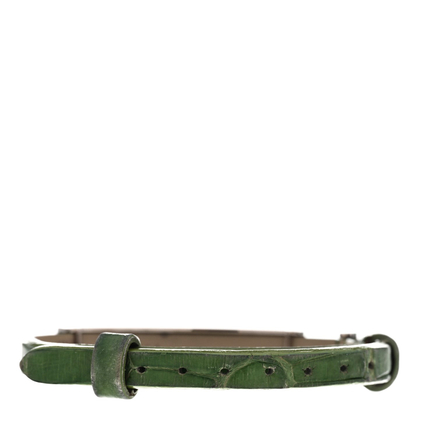 18K White Gold Alligator 3 Motif LOVE Bracelet Green