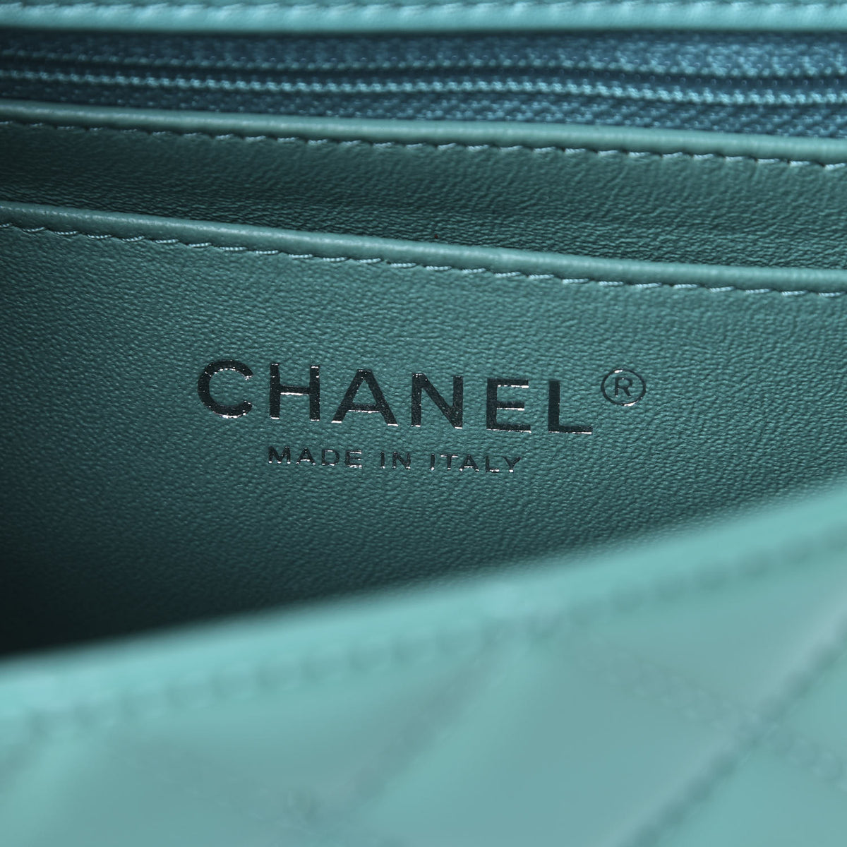 Patent Calfskin Quilted Mini Rectangular Flap Green