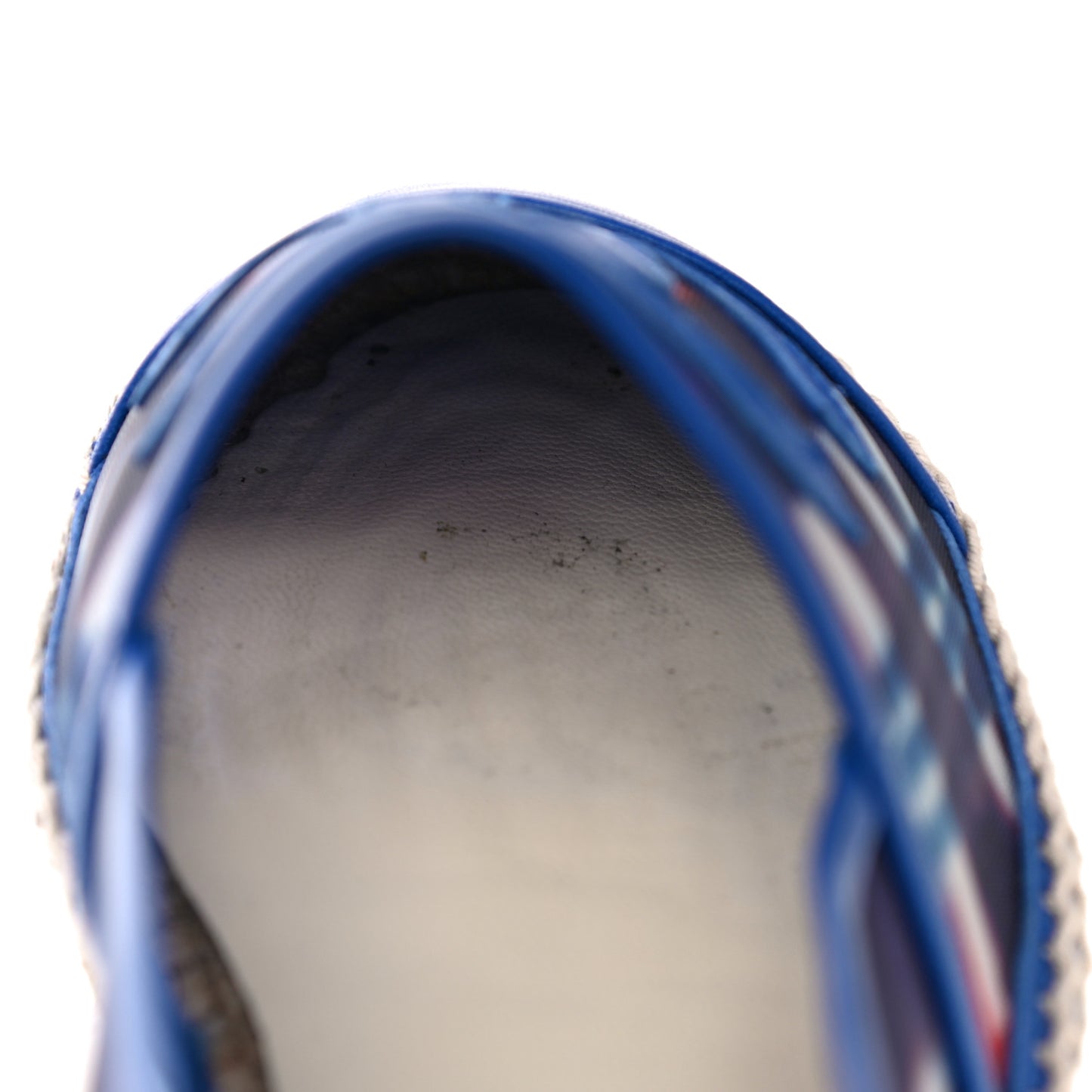 Mesh Lambskin Plaid Print CC Espadrilles 38 Blue White Red