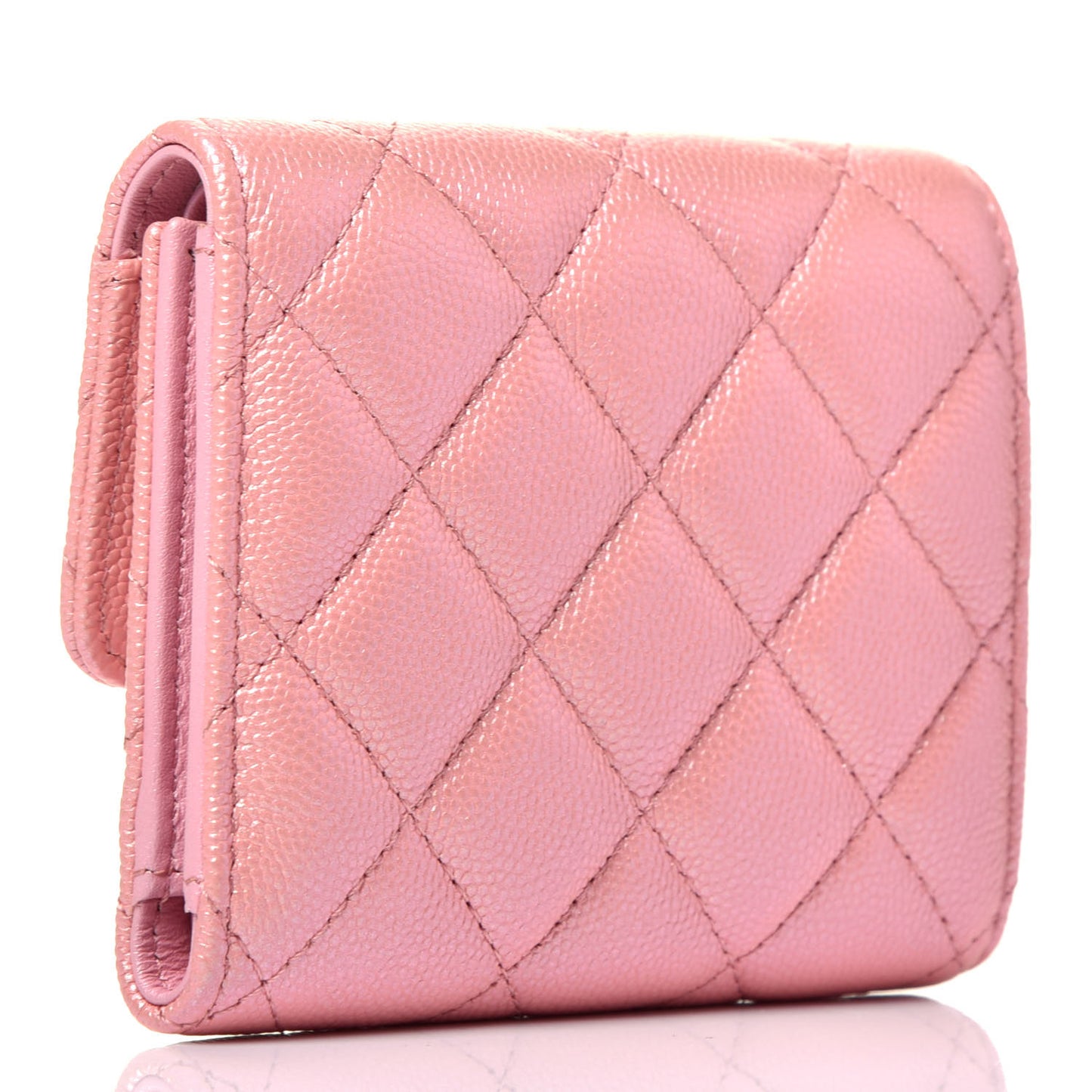 Iridescent Caviar Small Quilted Flap Wallet Rose Pink