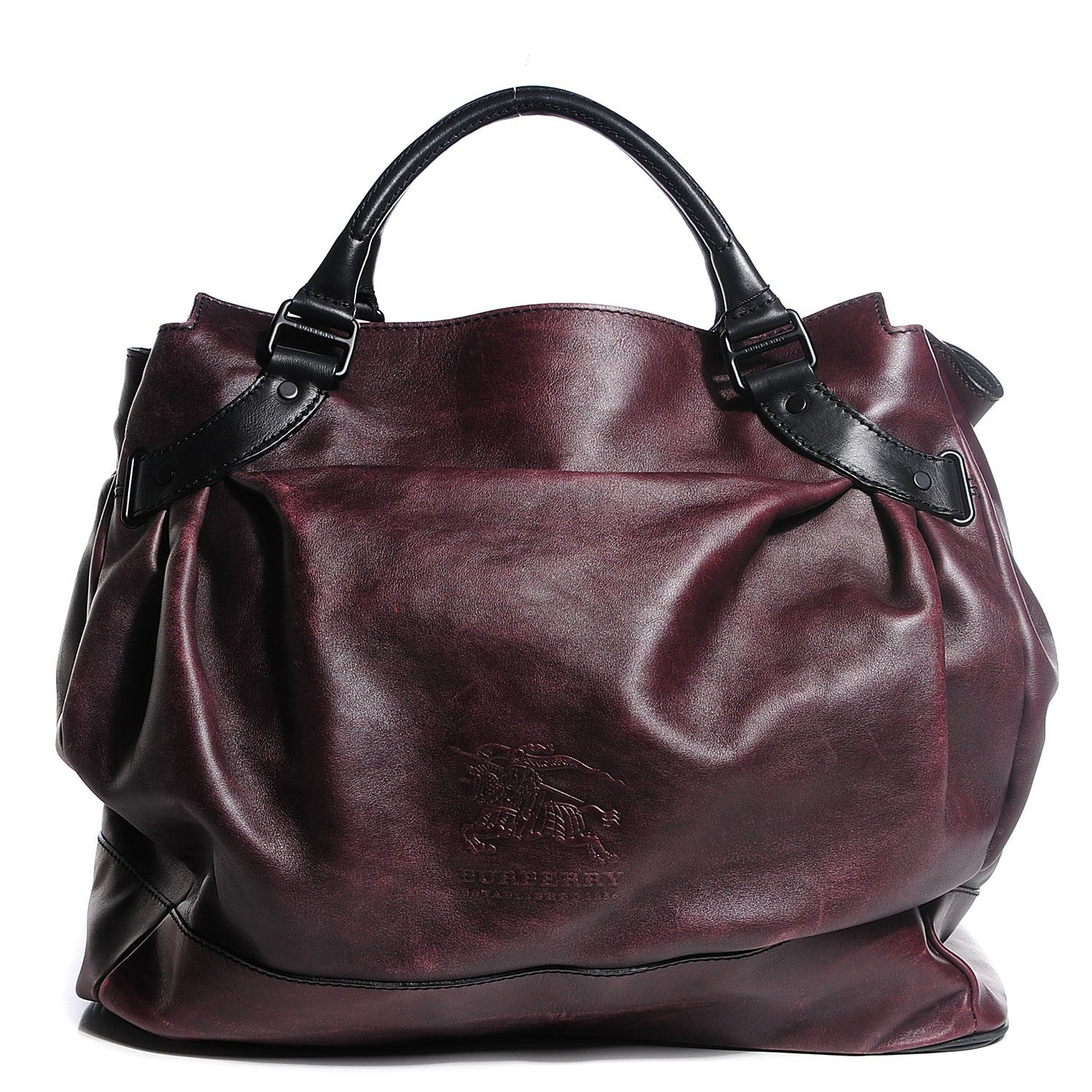 Burberry Burnished Leather Woolf Tote Dark Burgundy 1 of 9
