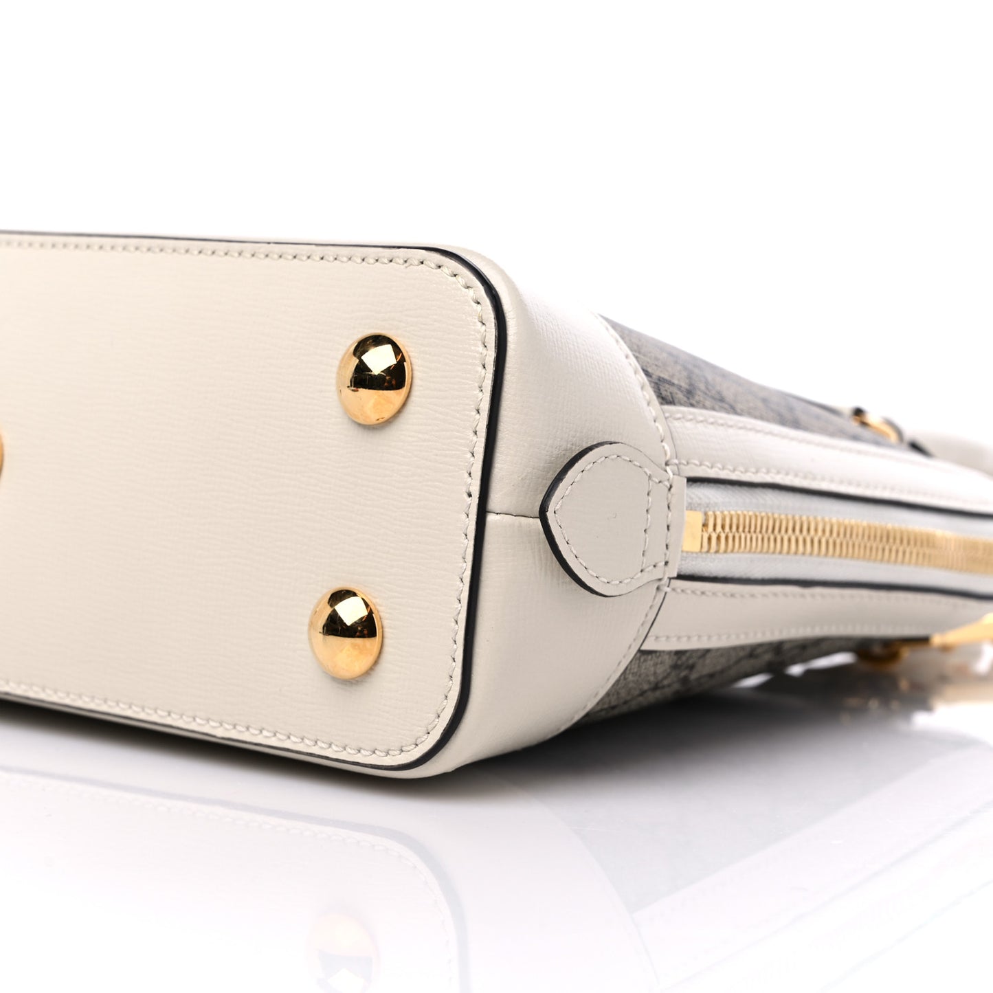 GG Supreme Monogram Azalea Calfskin Small Horsebit 1955 Top Handle Bag Beige Ebony Mystic White