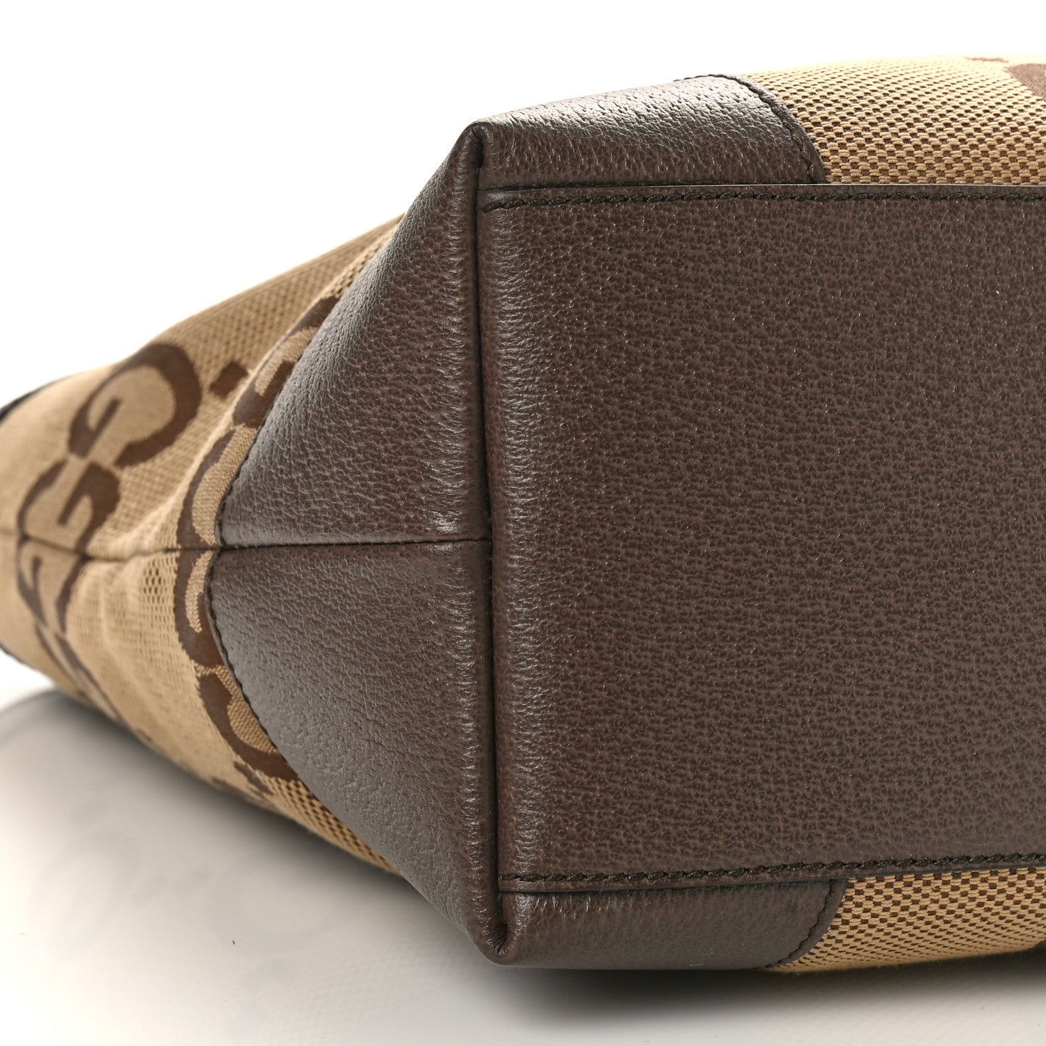 Gucci Monogram Jumbo GG Textured Dollar Calfskin Web Medium Ophidia Shopping Tote Camel Ebony 7 of 8