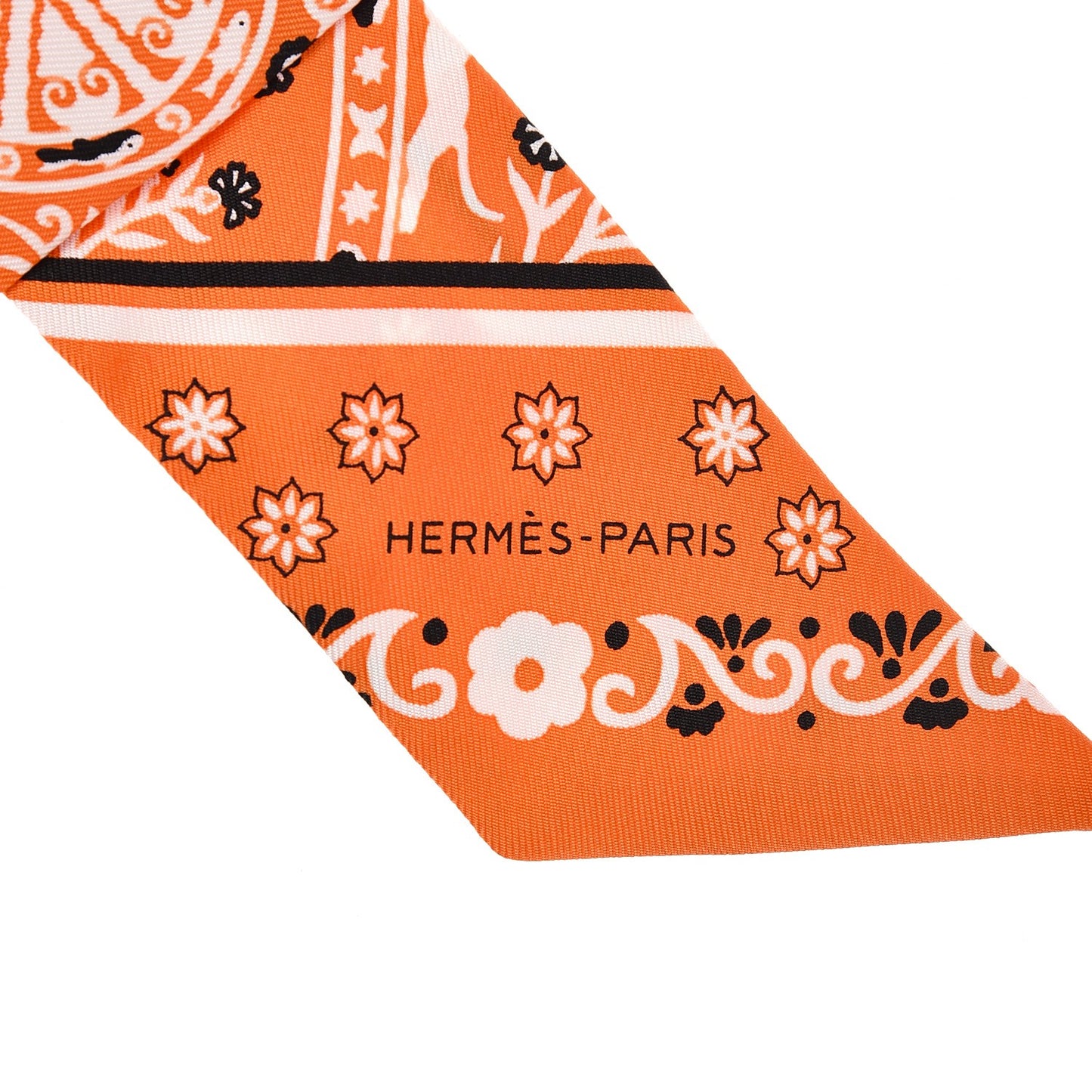 Silk Peuple Du Vent Bandana Twilly Orange Noir Blanc