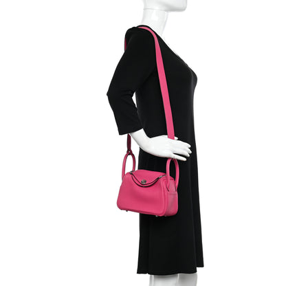 Hermes Taurillon Clemence Mini Lindy 20 Rose Shocking 2 of 9