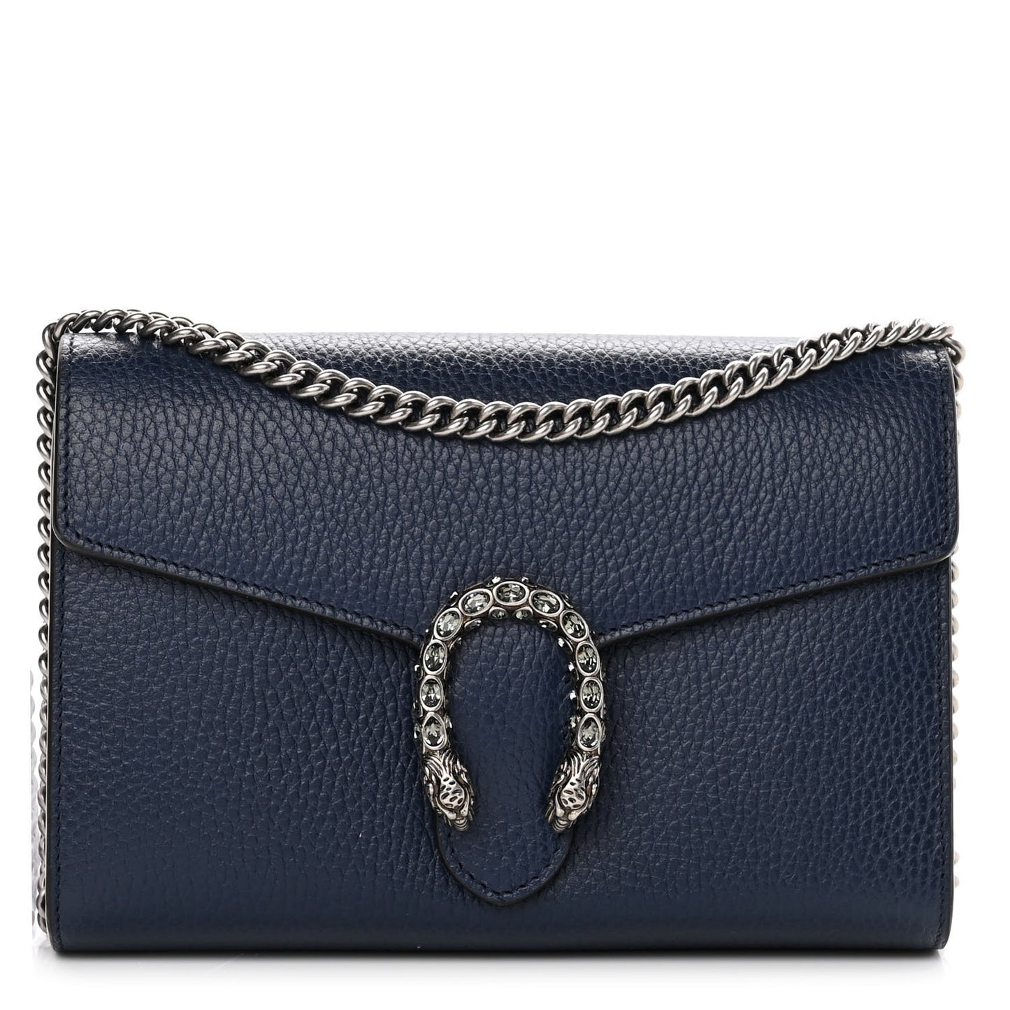 Dollar Calfskin Crystal Mini Dionysus Chain Wallet Blue Agata Black Diamond