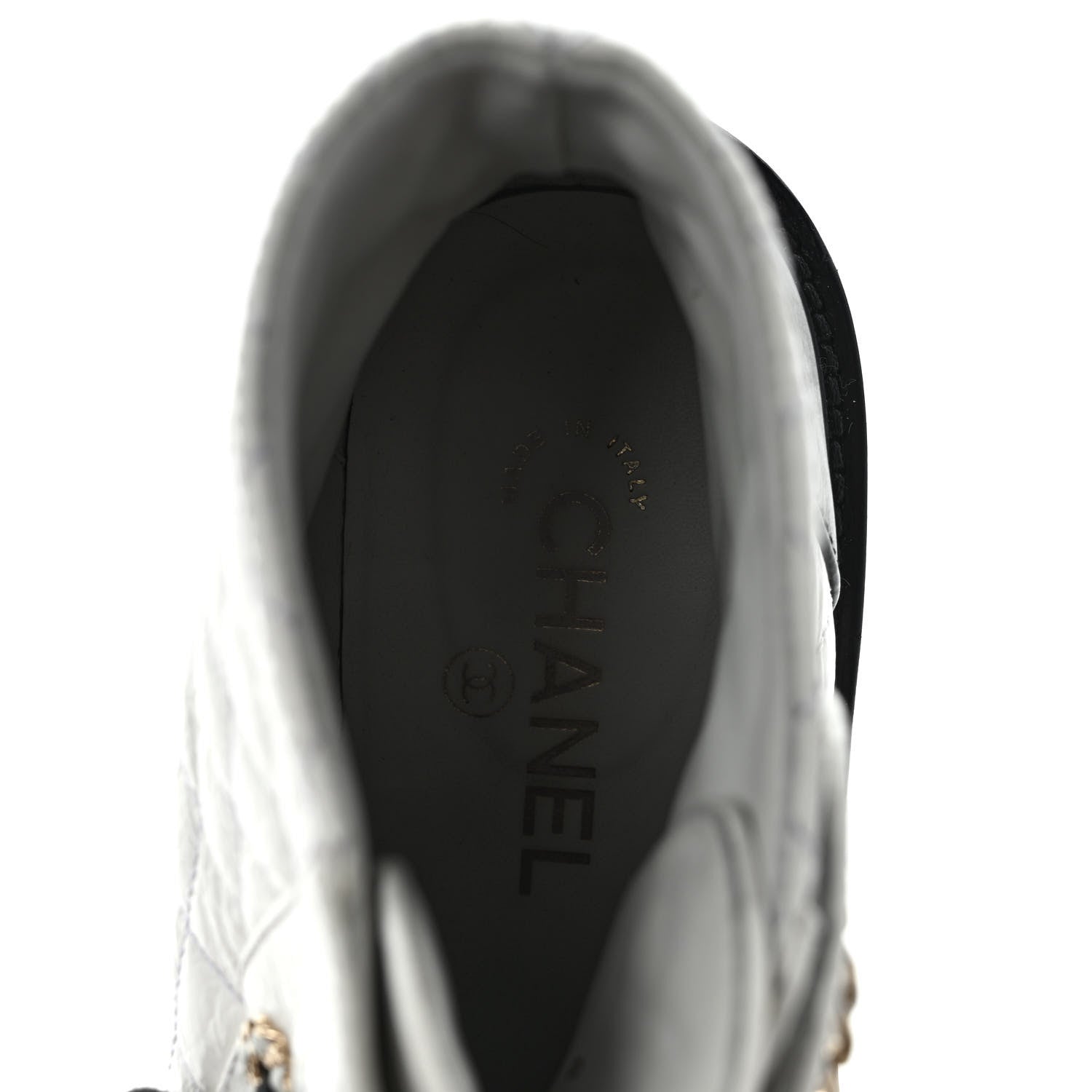 Chanel Shiny Lambskin Quilted Lace Up Combat Boots 37.5 White Black 7 of 8