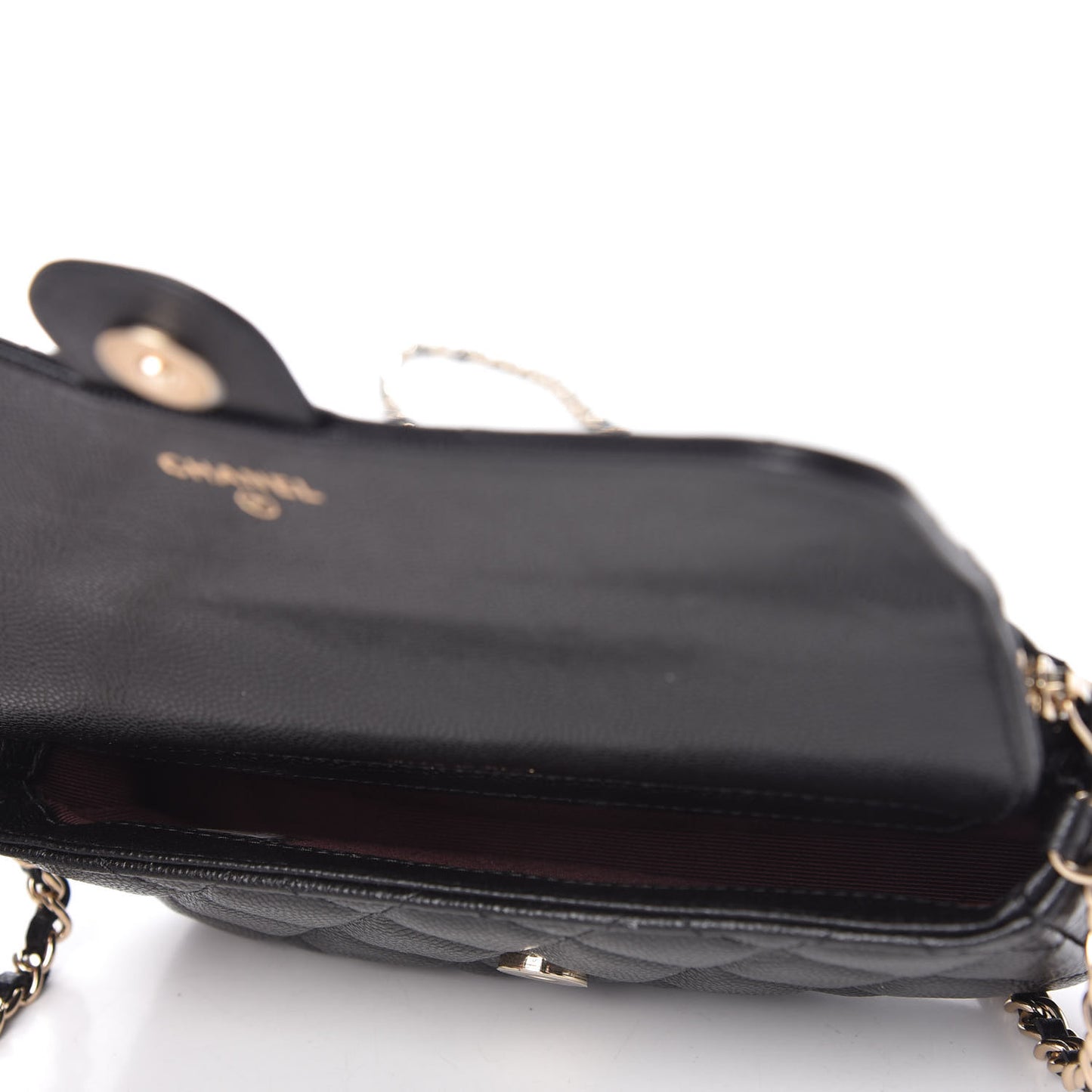 Caviar Quilted Flap Phone Holder With Chain Black