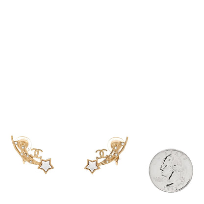 Chanel Metal Crystal Pearl CC Star Fall Earrings Gold Pearly White 2 of 5