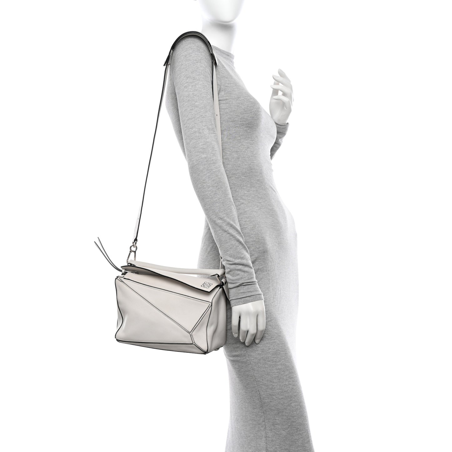 Grained Calfskin Small Puzzle Bag White