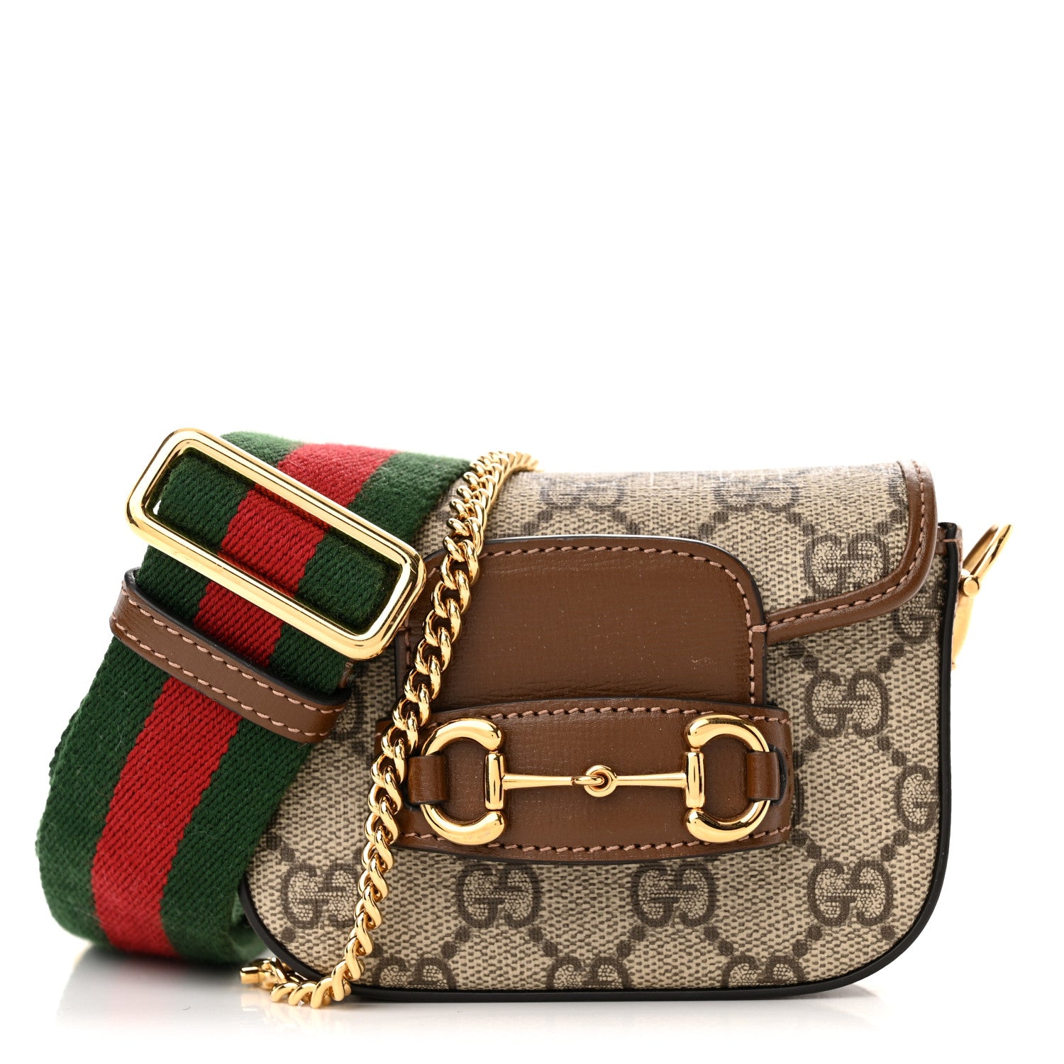 Gucci GG Supreme Monogram Azalea Calfskin Web Horsebit 1955 Wallet On Strap Beige Ebony Brown Sugar 1 of 11