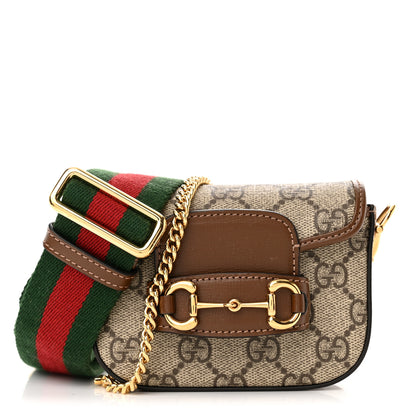 Gucci GG Supreme Monogram Azalea Calfskin Web Horsebit 1955 Wallet On Strap Beige Ebony Brown Sugar 1 of 11