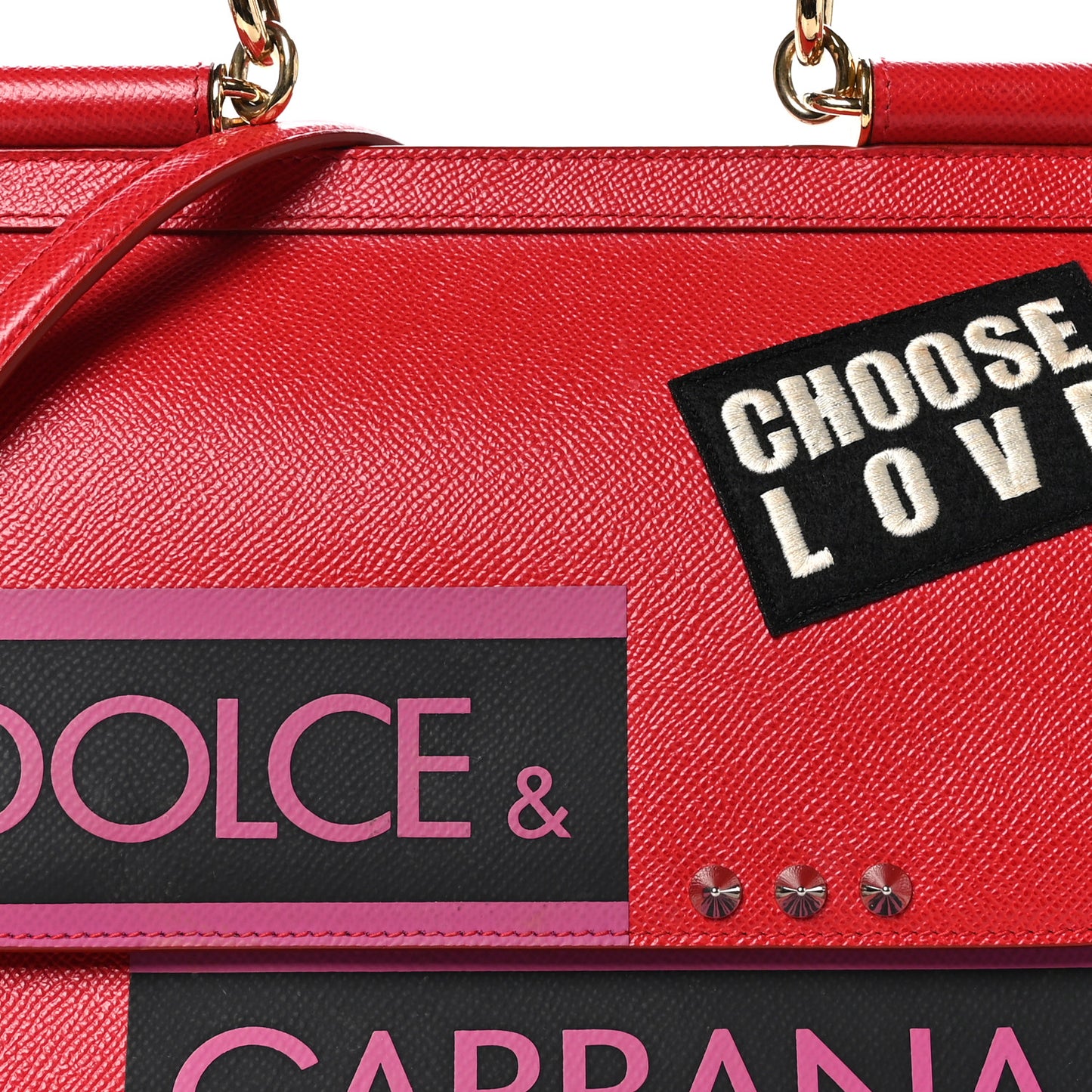 DOLCE &amp; GABBANA Dauphine Love Studded Medium Miss Sicily Satchel Red
