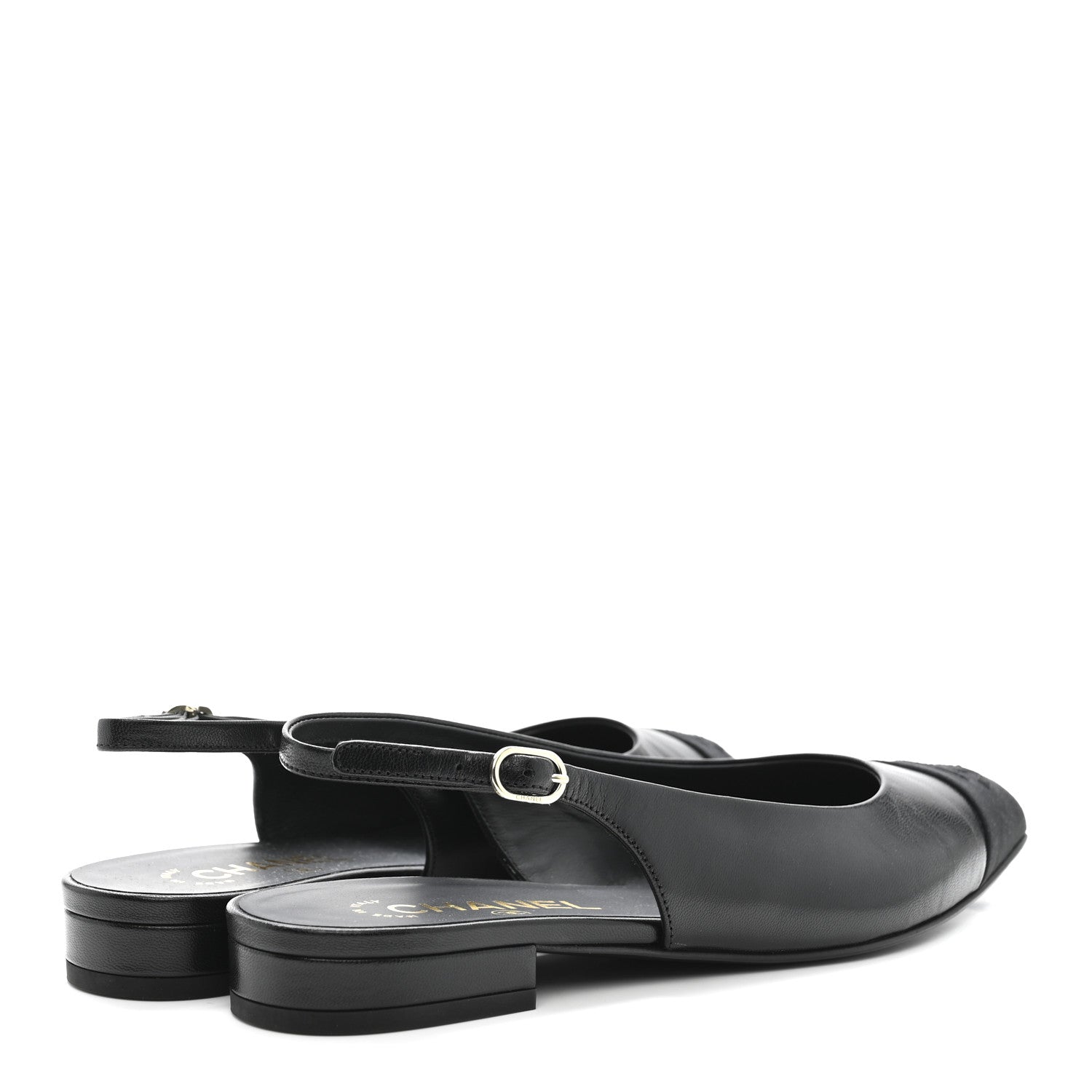 Chanel Goatskin Grosgrain Pointed Toe CC Slingback Flats 37 Black 5 of 11