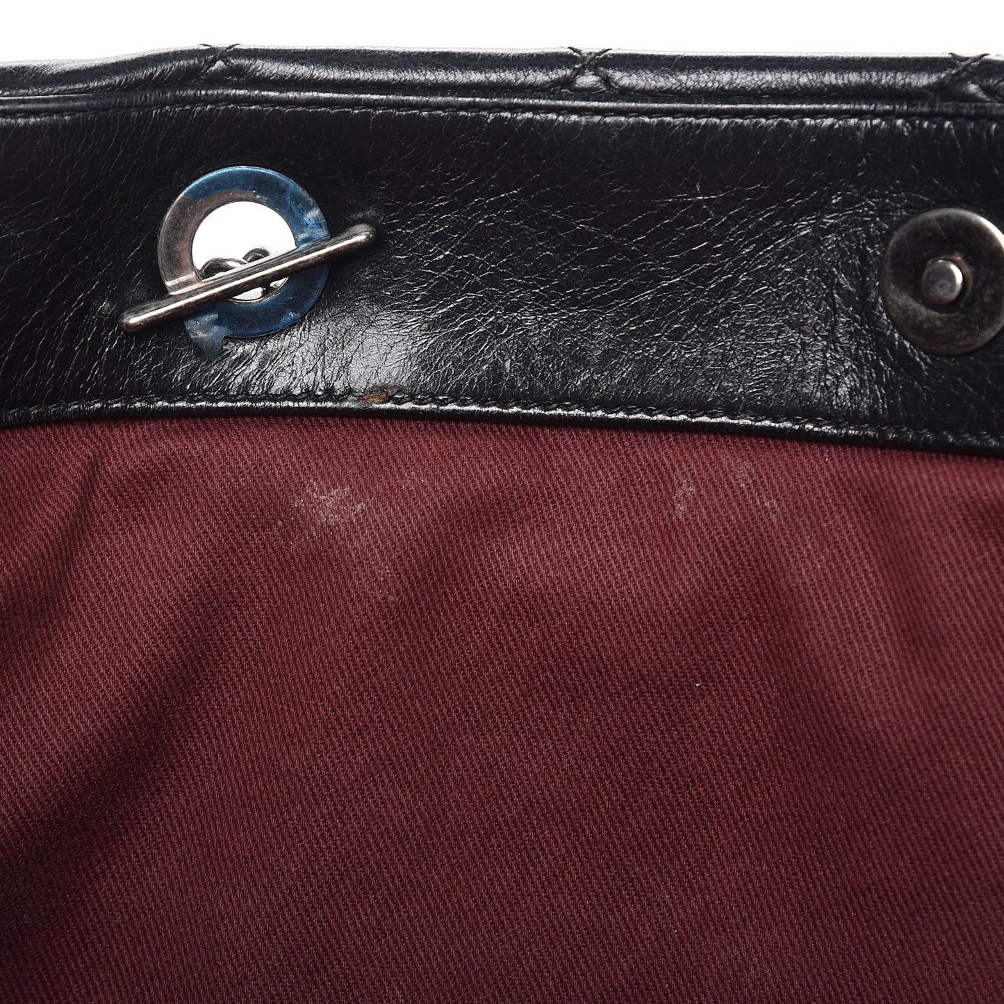 Glazed Calfskin Quilted Large Duo Color Tote Black