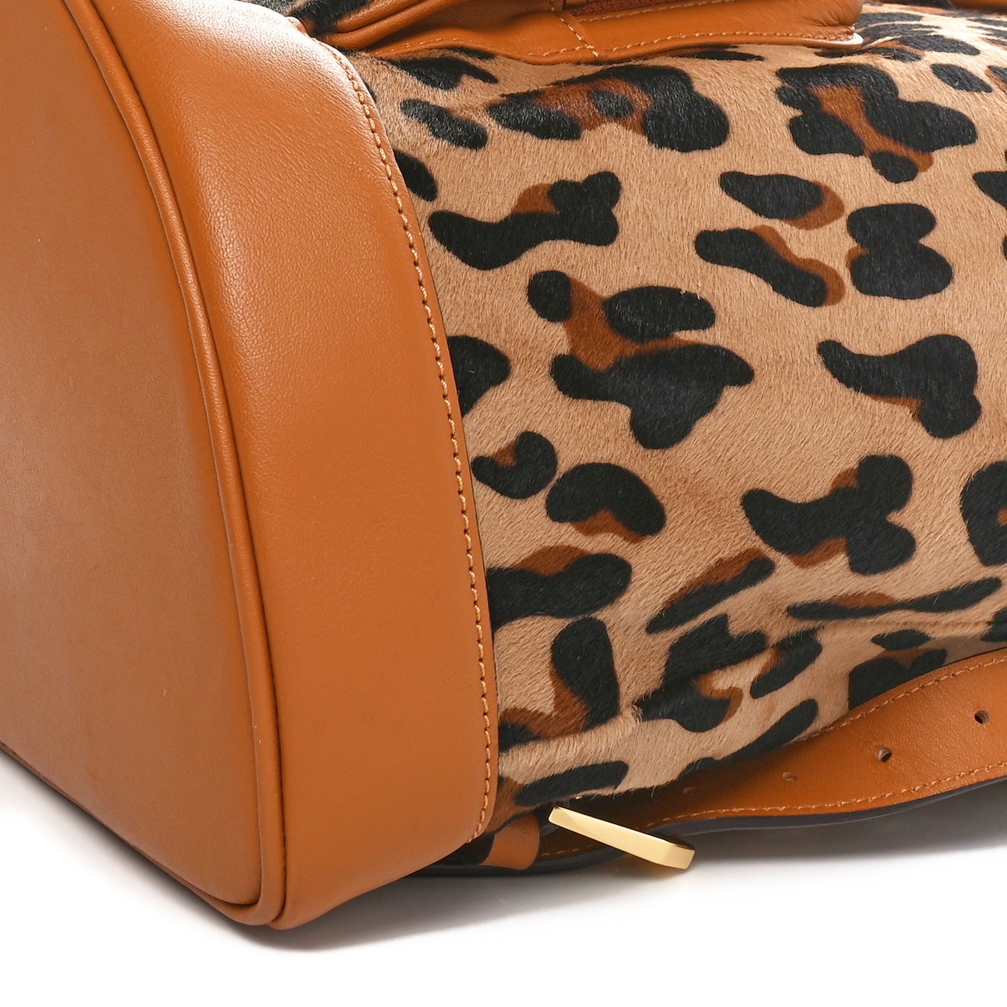 Calf Hair Calfskin Leopard Print Medium Backpack Brown Black