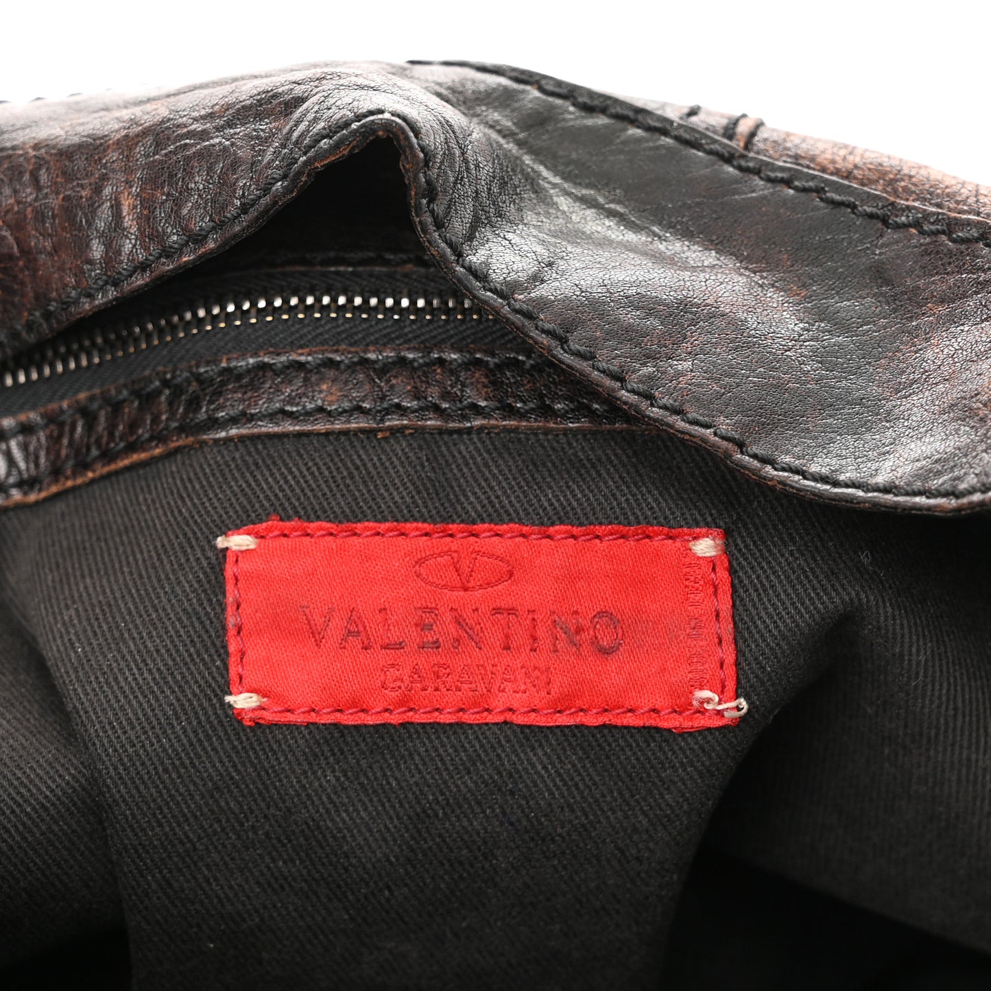Distressed Calfskin VLogo Shoulder Bag Brown