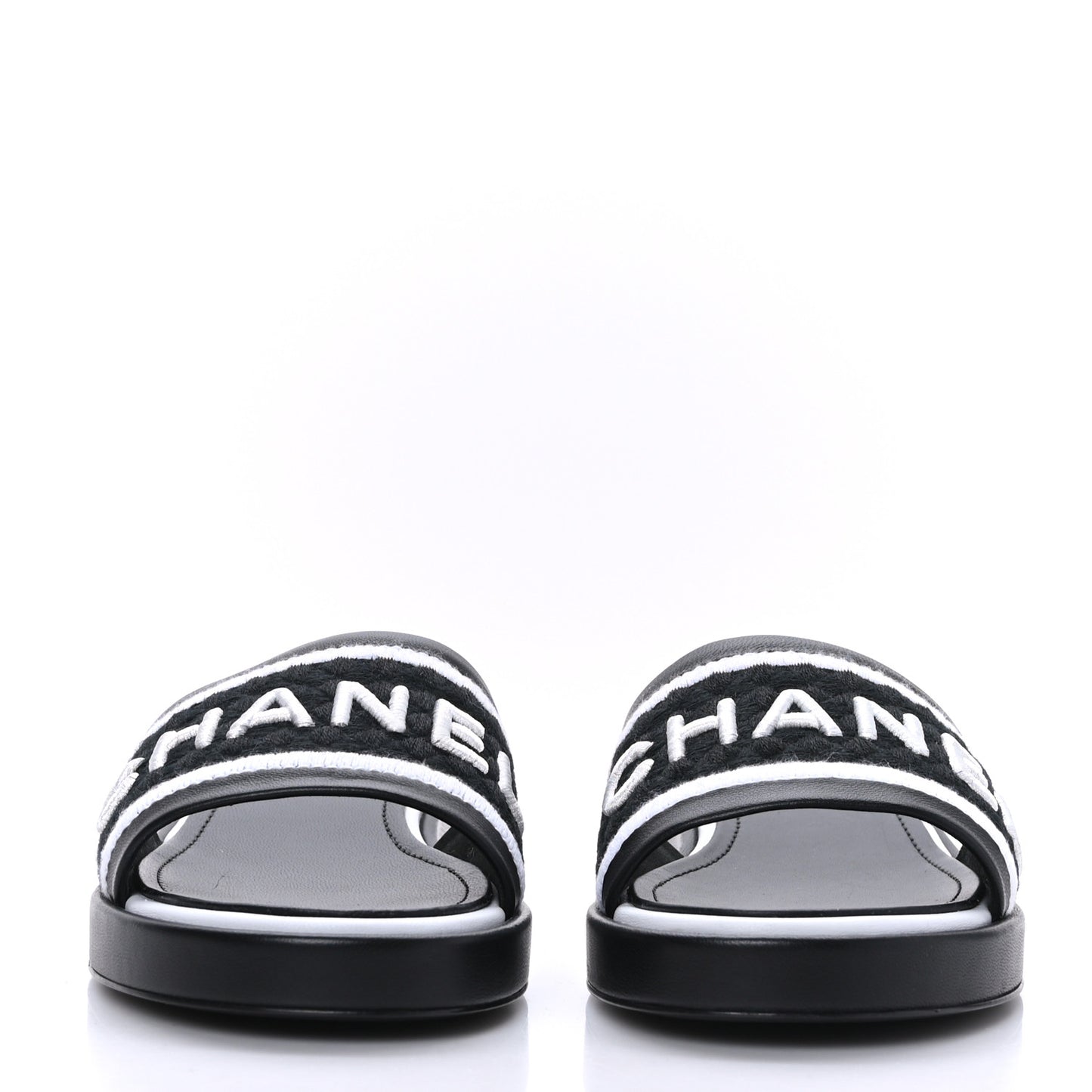 Lambskin Embroidered CC Mule Sandal 39 Black White