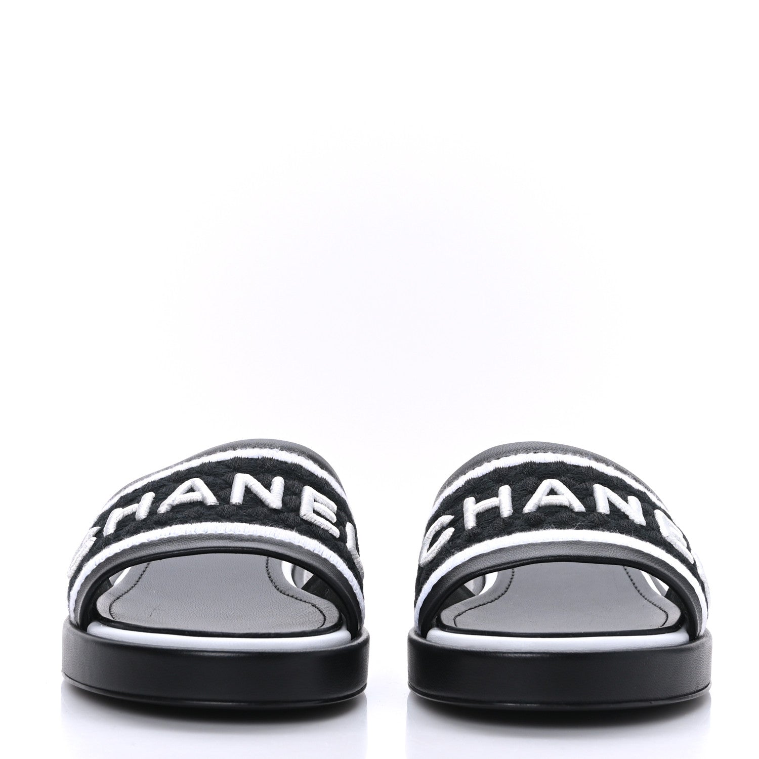 Chanel Lambskin Embroidered CC Mule Sandal 39 Black White 2 of 9