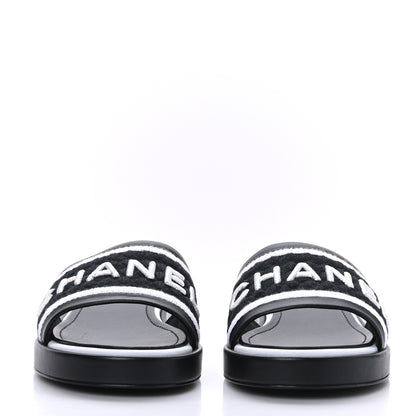 Chanel Lambskin Embroidered CC Mule Sandal 39 Black White 2 of 9