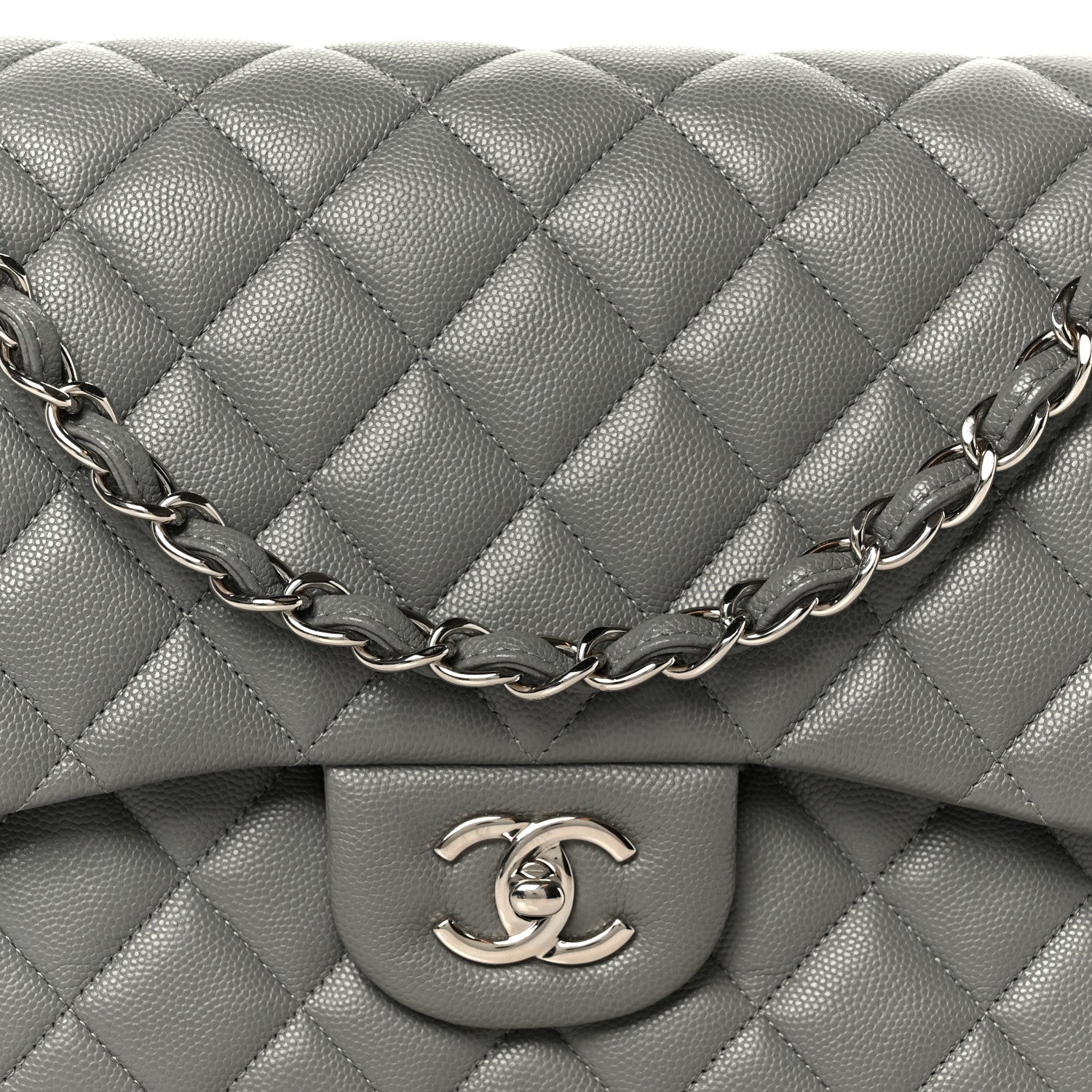 Chanel Caviar Quilted Jumbo Double Flap Grey 9 of 11