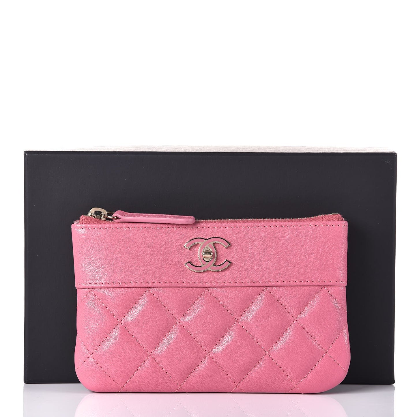 Sheepskin Quilted Small Vintage Mademoiselle Cosmetic Case Dark Pink