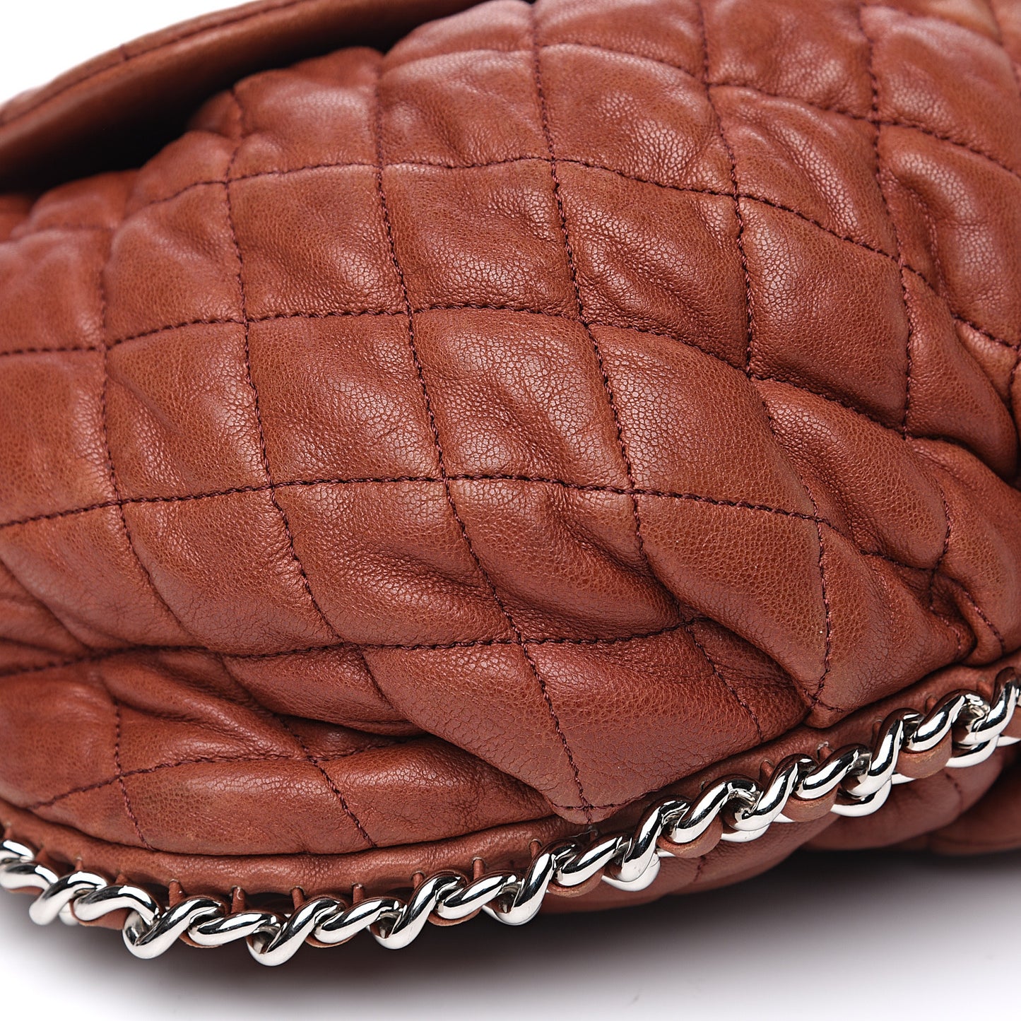 Washed Lambskin Quilted Large Chain Around Messenger Brown