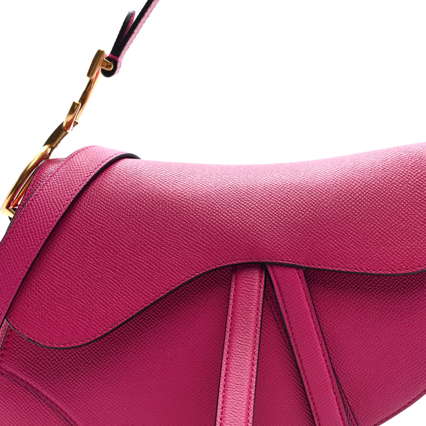 Grained Calfskin Saddle Bag With Strap Fuchsia