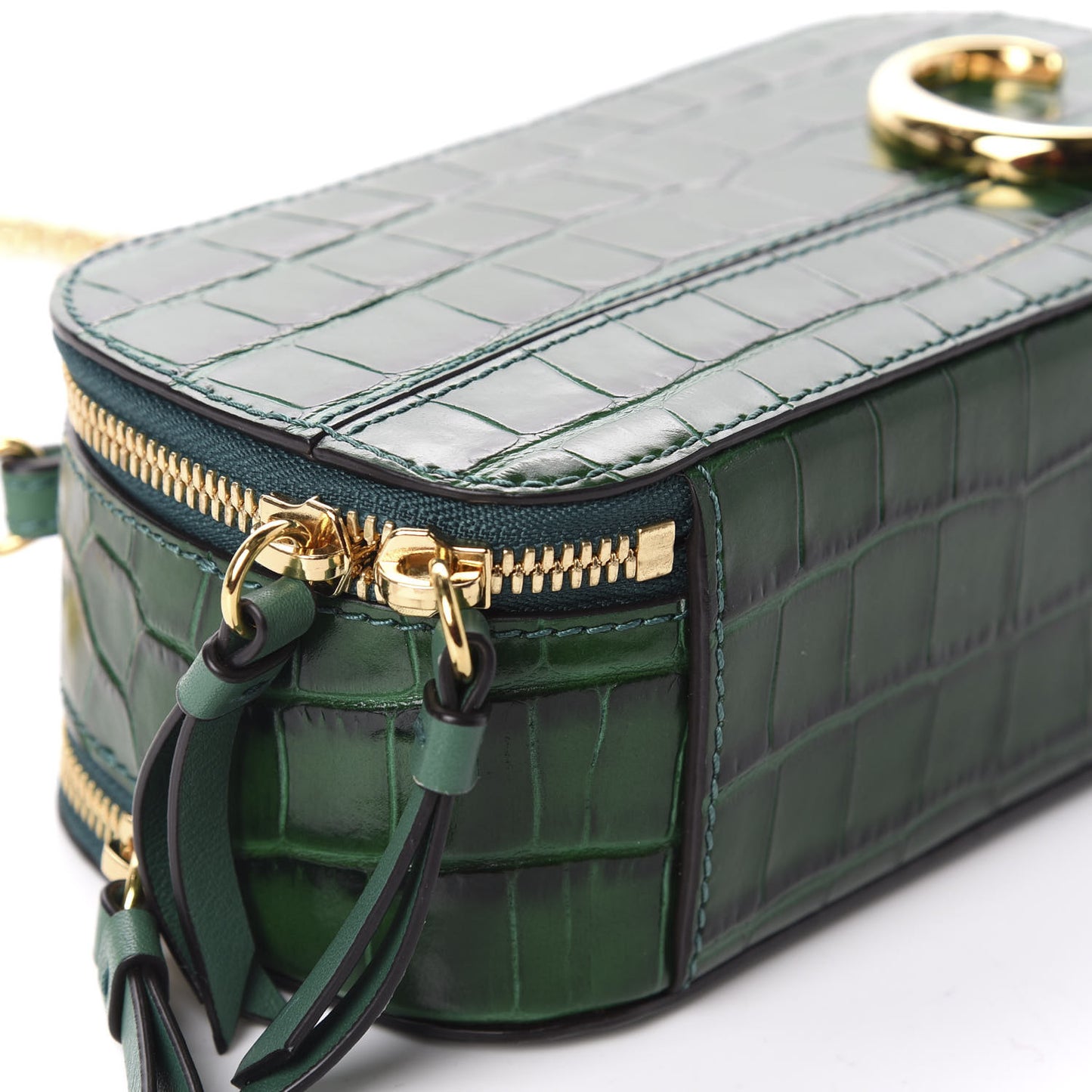 Calfskin Crocodile Embossed Mini C Vanity Bag Woodsy Green