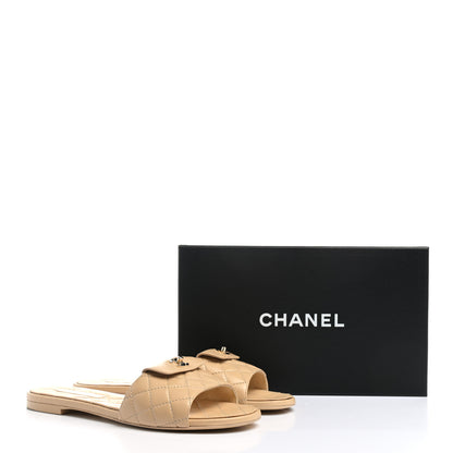 Chanel Lambskin Quilted CC Turnlock Sandals 41 Beige 9 of 9