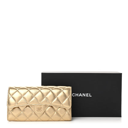 Chanel Metallic Lambskin Quilted Large Gusset Flap Wallet Gold 9 of 9