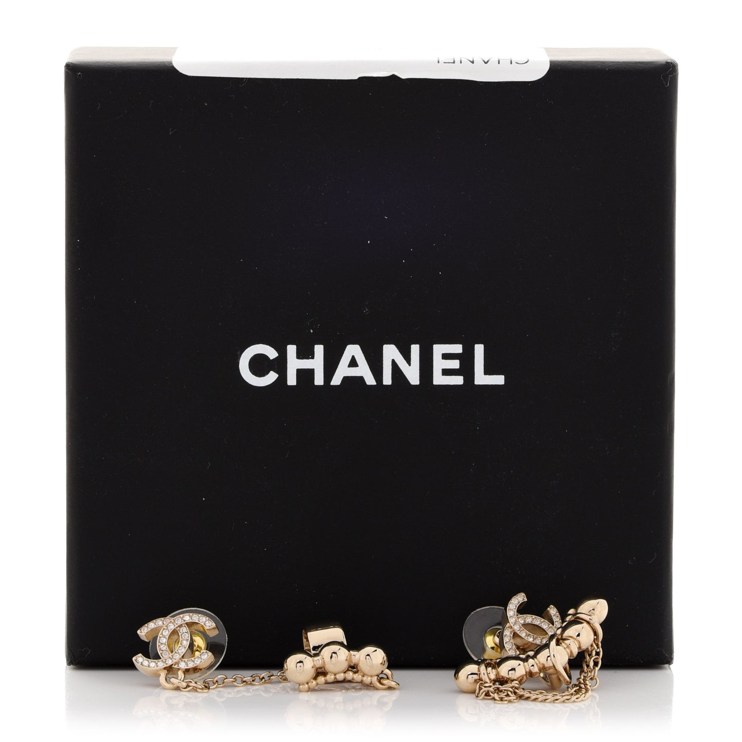 Metal Crystal CC Chain Cuff Earrings Gold