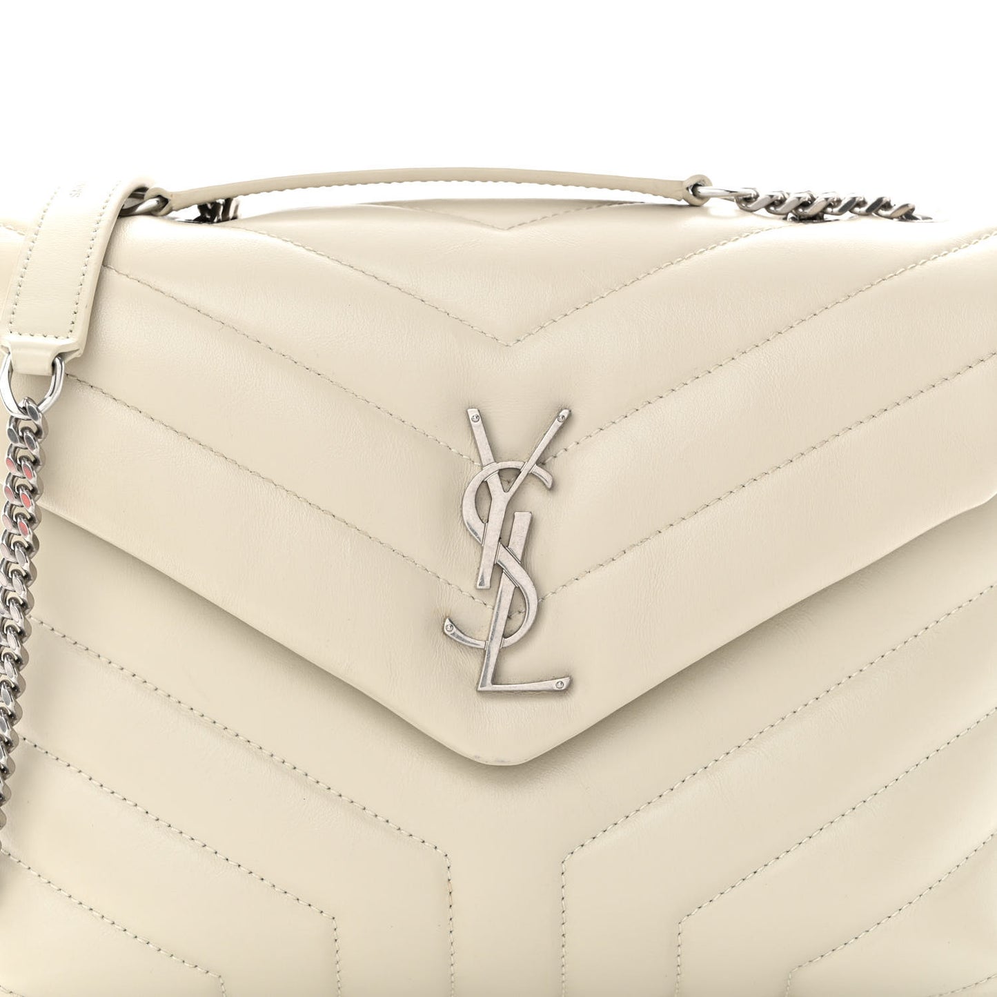 Calfskin Y Quilted Monogram Small Loulou Chain Satchel Ivory