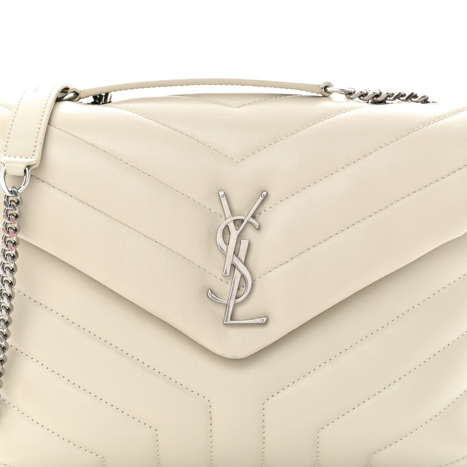 Saint Laurent Calfskin Y Quilted Monogram Small Loulou Chain Satchel Ivory 9 of 11