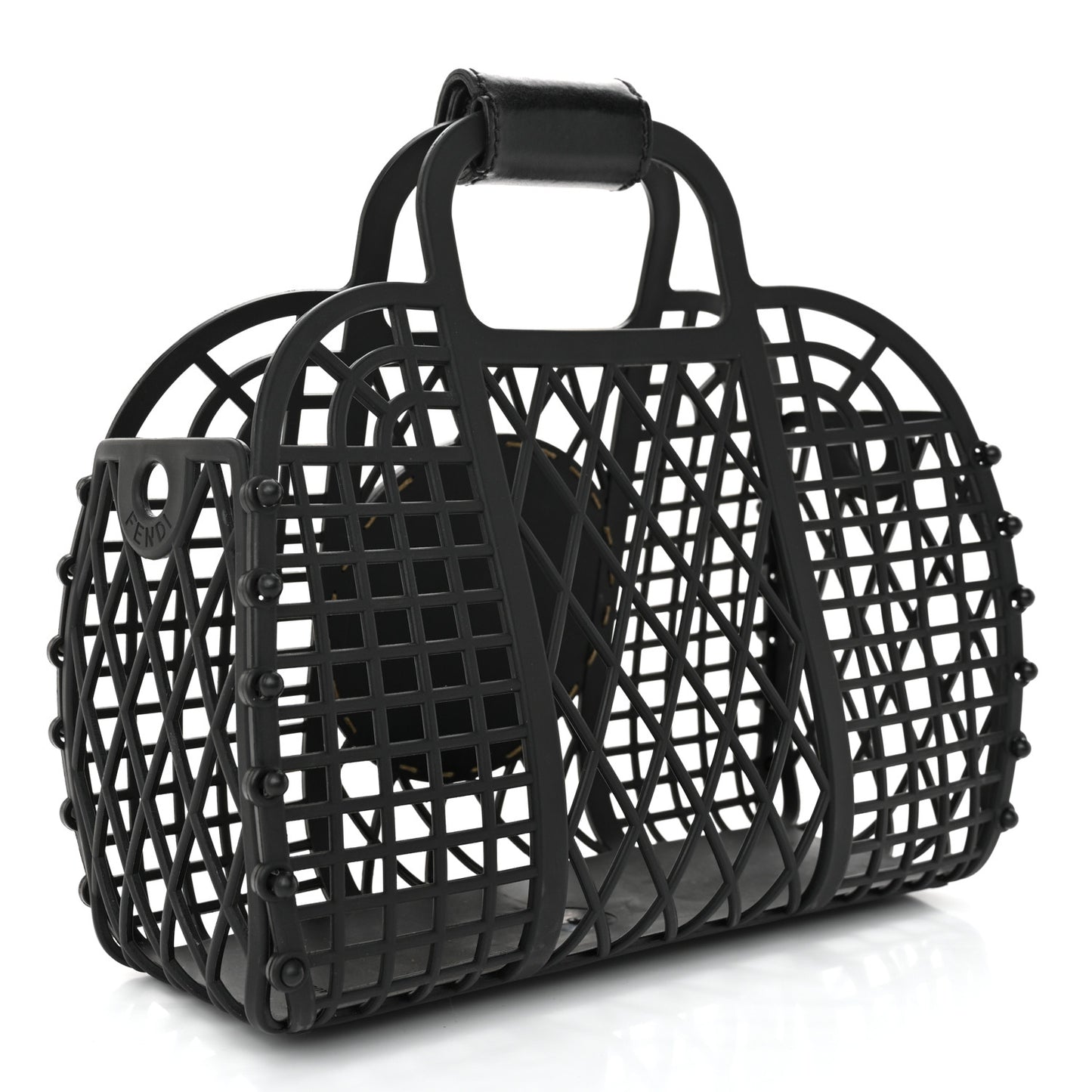 Recycled Plastic Vitello Liberty Matte Small Fendi Basket Black Miele Scuro