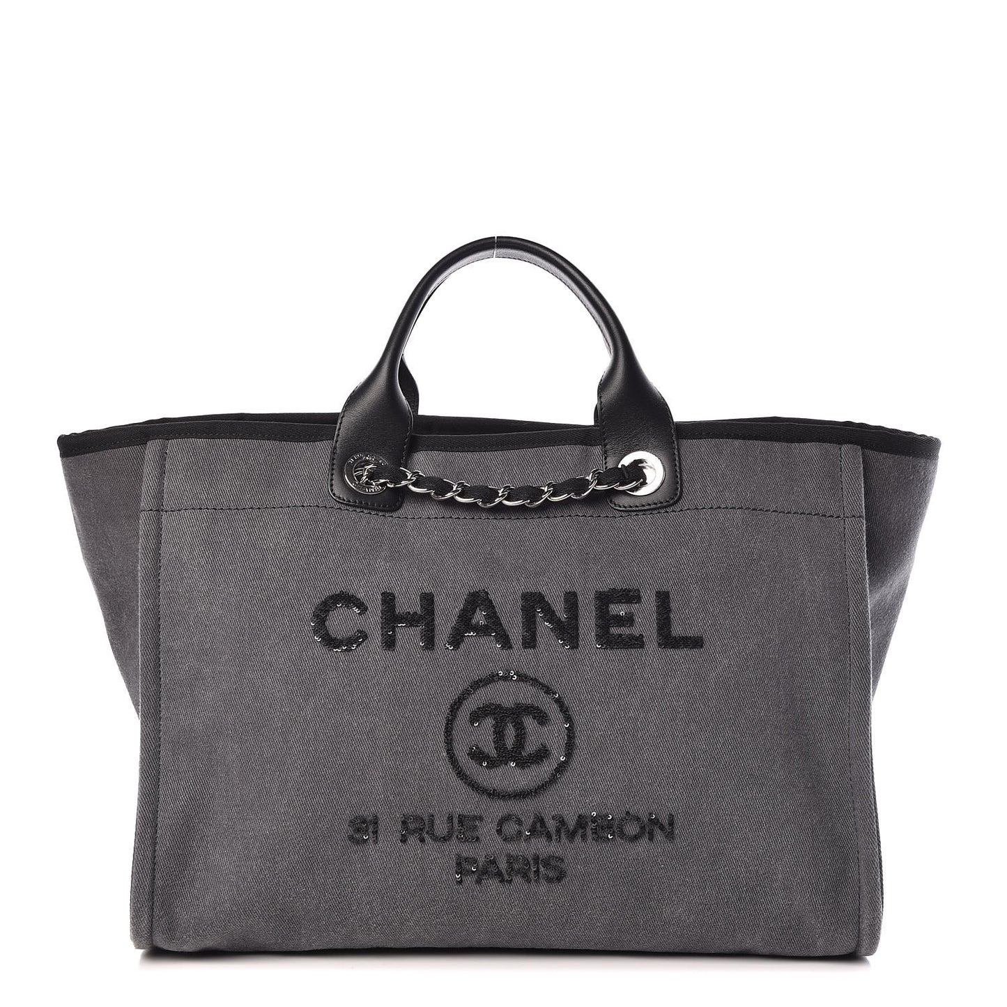 Canvas Sequin Large Deauville Tote Charcoal