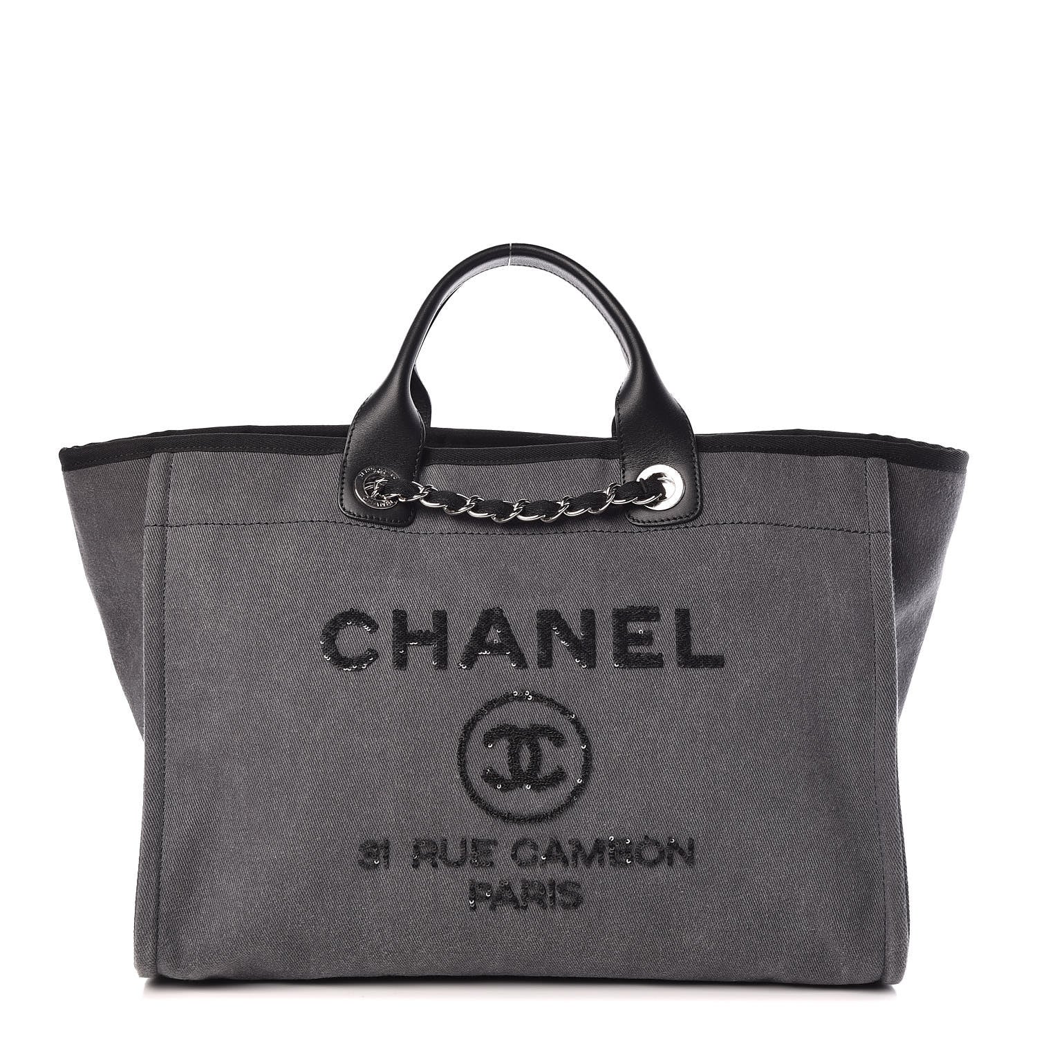 Chanel Canvas Sequin Large Deauville Tote Charcoal 1 of 9