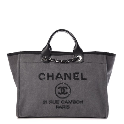 Chanel Canvas Sequin Large Deauville Tote Charcoal 1 of 9