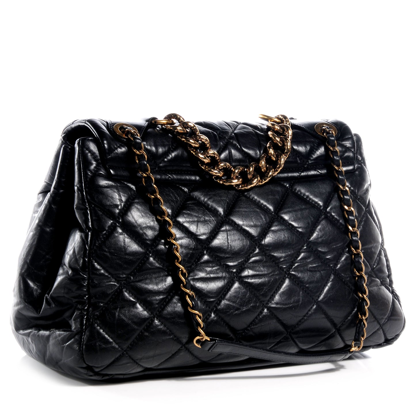 Aged Calfskin Quilted Large Pondichery Flap Black