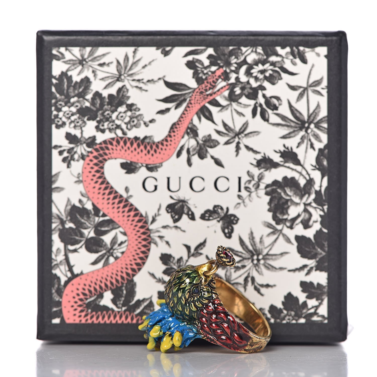 Gucci Metal Resin Crystal Bird Ring 10.5 Aged Gold Multicolor 5 of 5