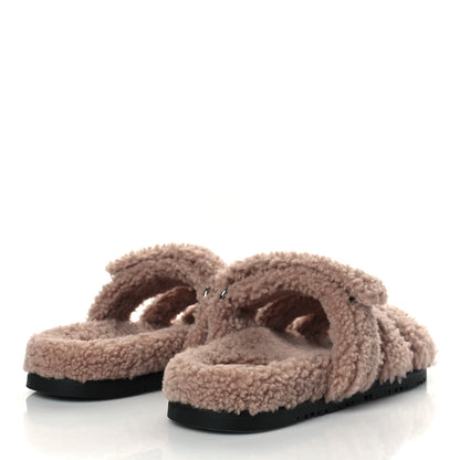 Hermes Woolskin Womens Chypre Sandals 37.5 Bois De Santal 4 of 8