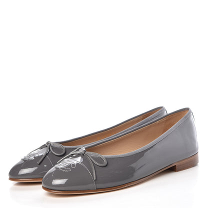 Chanel Patent Calfskin CC Cap Toe Ballerina Flats 39.5 Dark Grey 3 of 12