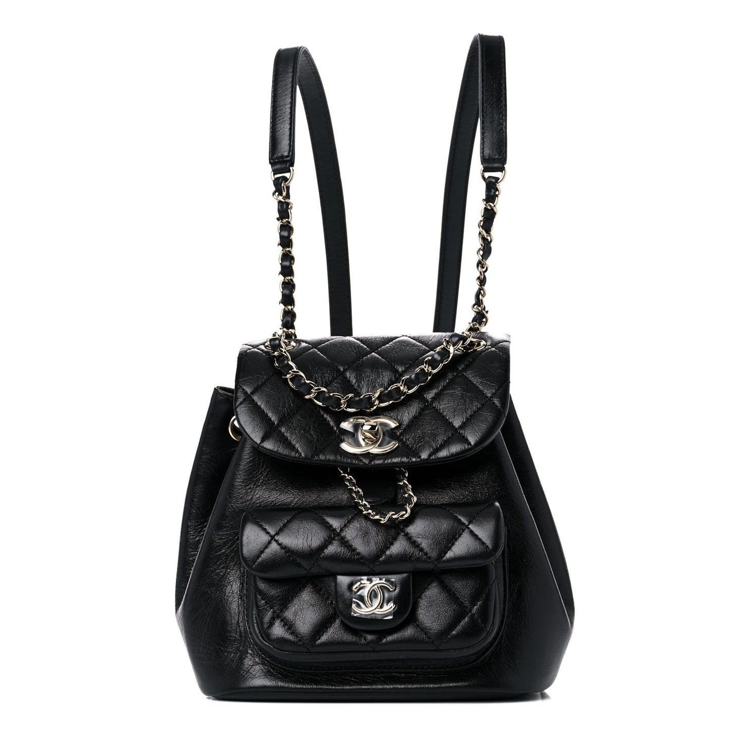 Glazed Aged Calfskin Quilted Small Duma Drawstring Backpack Black
