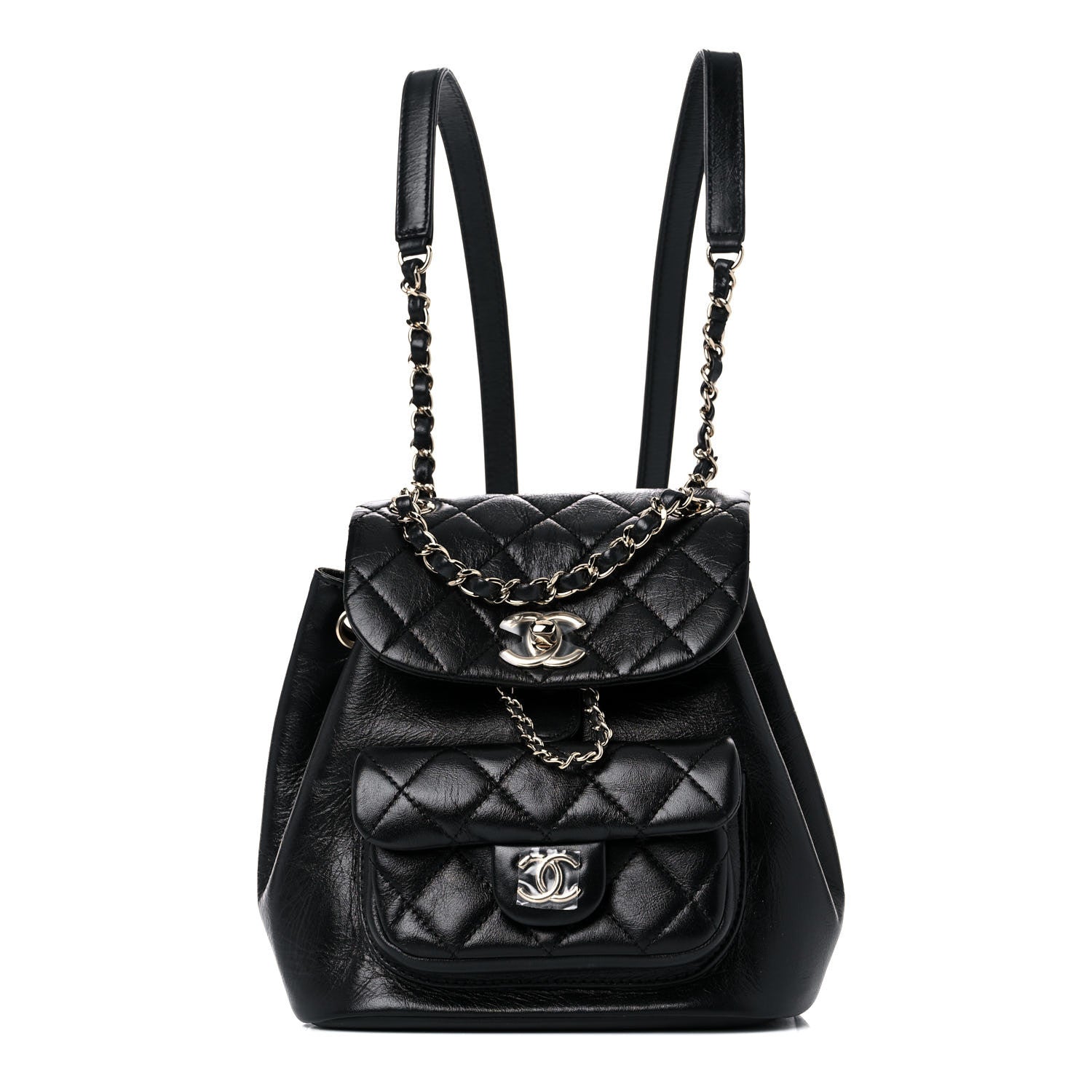 Chanel Glazed Aged Calfskin Quilted Small Duma Drawstring Backpack Black 1 of 10